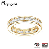 RAPRGOLD Real S925 Silver Groove Inlaid with D VVS1 Round Moissanite Ring for Women Fashion Wedding Ring with GRA Eternity Band - Xprespick